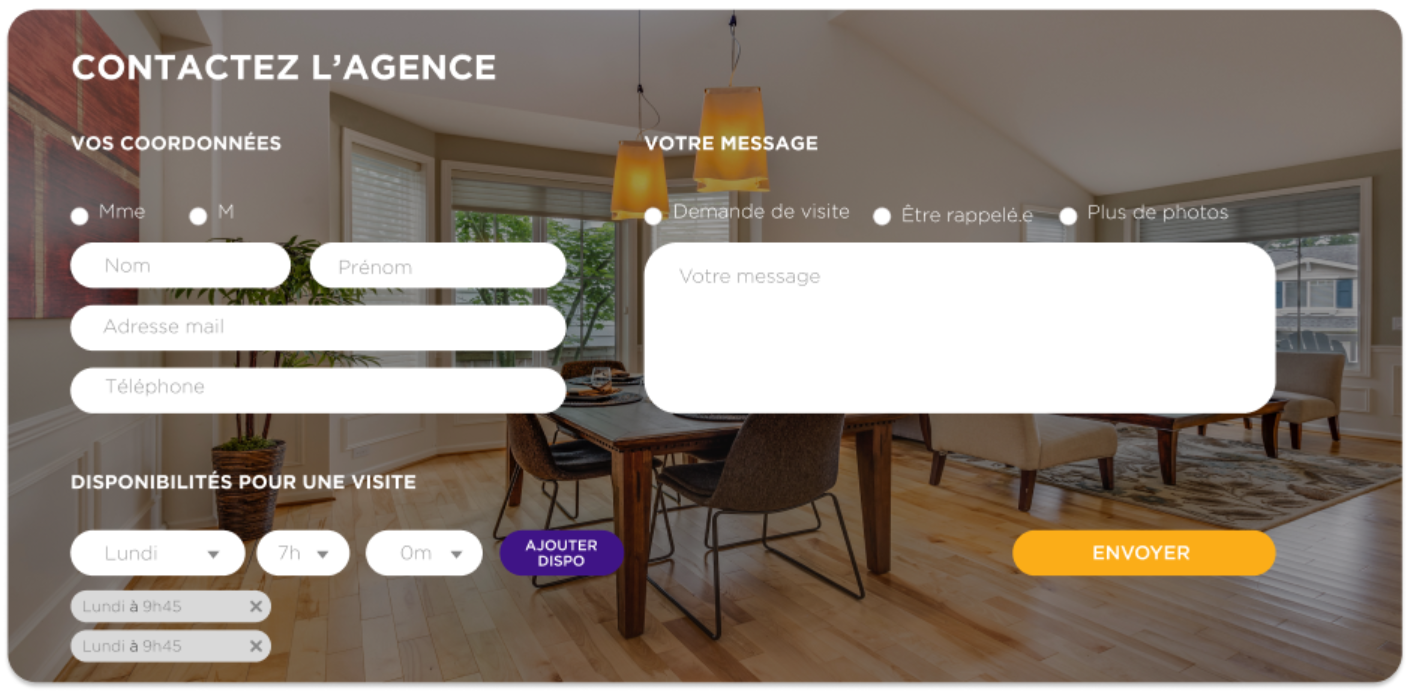 Capture d'écran du formulaire de contact